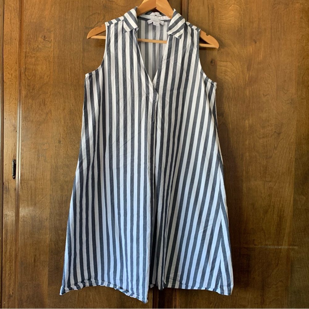 Liz Claiborne Sleeveless Collared A-Line Striped Dress